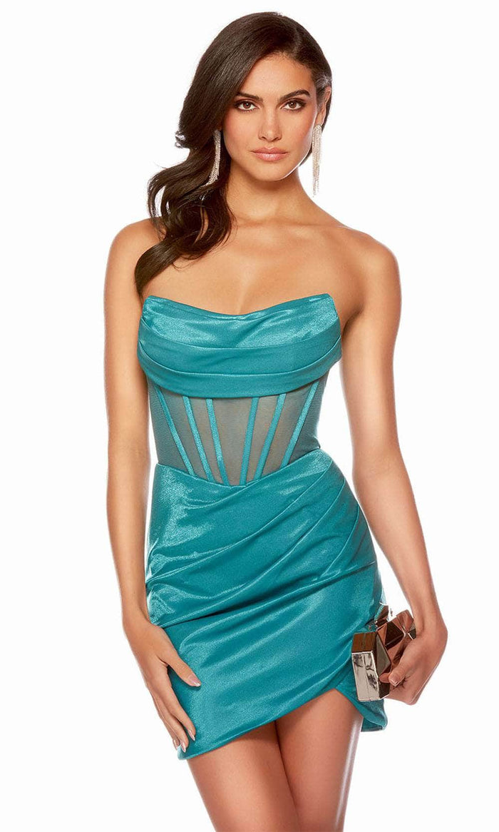 Alyce Paris 4713 - Corset Strapless Cocktail Dress Homecoming Dresses 000 / Turkish Blue