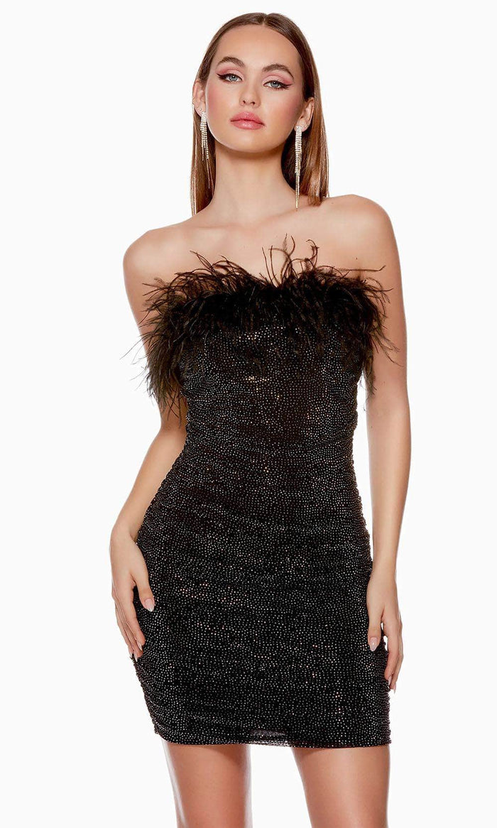 Alyce Paris 4728 - Feather Trimmed Homecoming Dress Special Occasion Dress 000 / Black