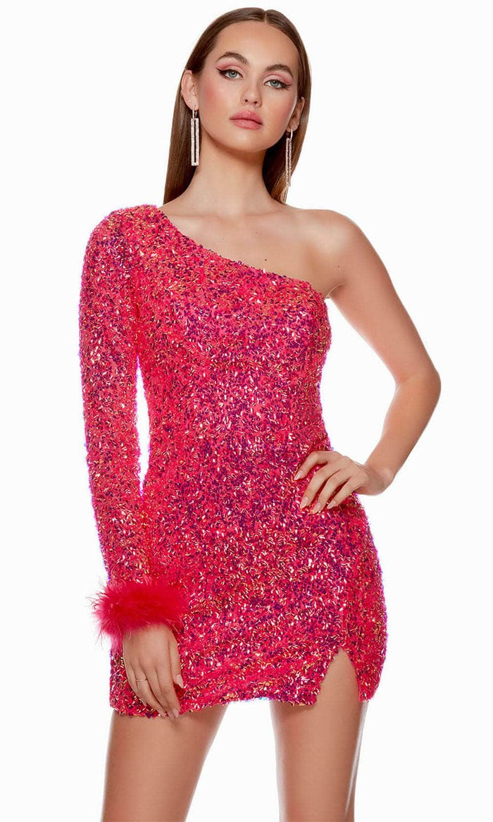 Alyce Paris 4752 - Sequined One Shoulder Cocktail Dress Prom Dresses 000 / Barbie Opal