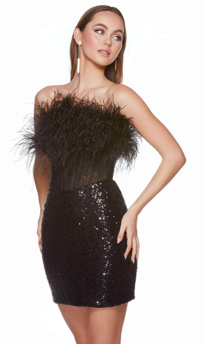 Alyce Paris 4799 - Feather Corset Homecoming Dress Special Occasion Dress 000 / Black