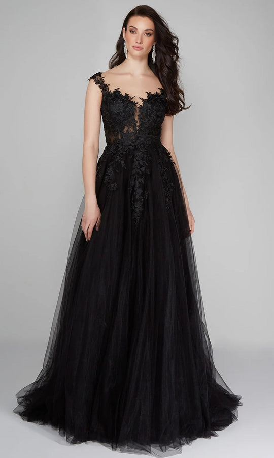 Alyce Paris 5090 - Plunging Illusion A-Line Lace Gown