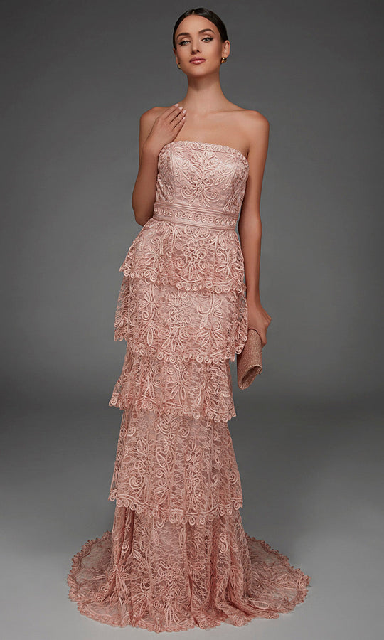 Alyce Paris 55002 - Tiered Skirt Straight Neckline Tulle Gown