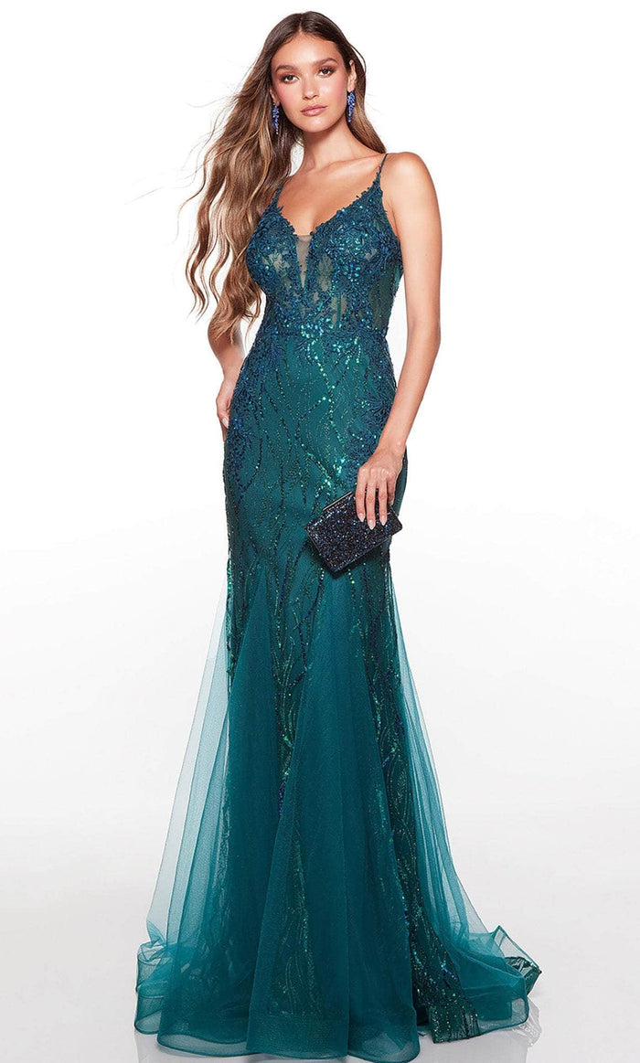Alyce Paris 61419 - V-Neck Backless Prom Gown Prom Dresses 6 / Dragonfly