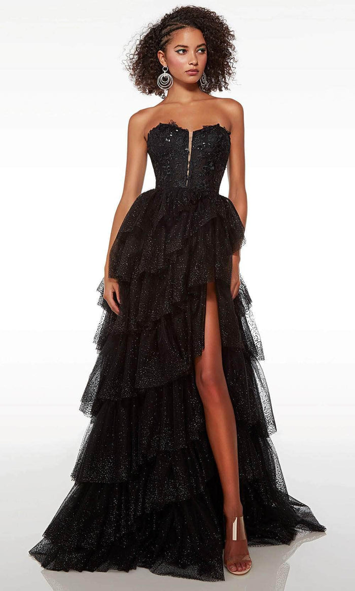Alyce Paris 61525 - Plunging Sweetheart Tiered Prom Gown Prom Dresses 000 / Black