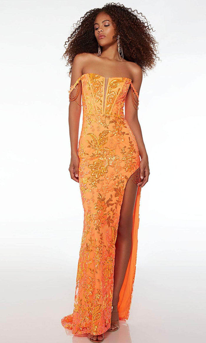 Alyce Paris 61550 - Sequin Embellished Corset Prom Dress 000 / Bright Orange