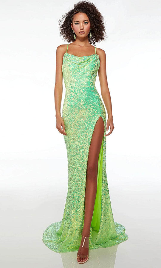 Alyce Paris 61588 - Cowl Sheath Evening Dress Special Occasion Dress 000 / Electric Lime