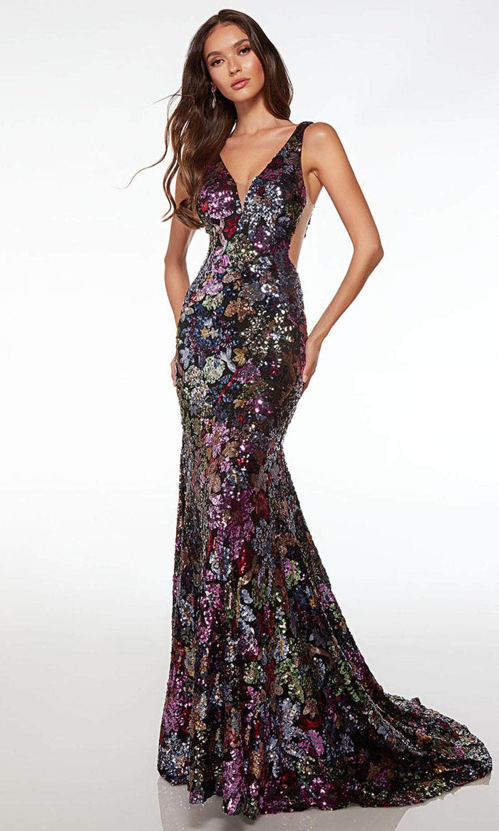 Alyce Paris 61667 - Floral Sequin Sleeveless Prom Dress Special Occasion Dress 000 / Black-Multi
