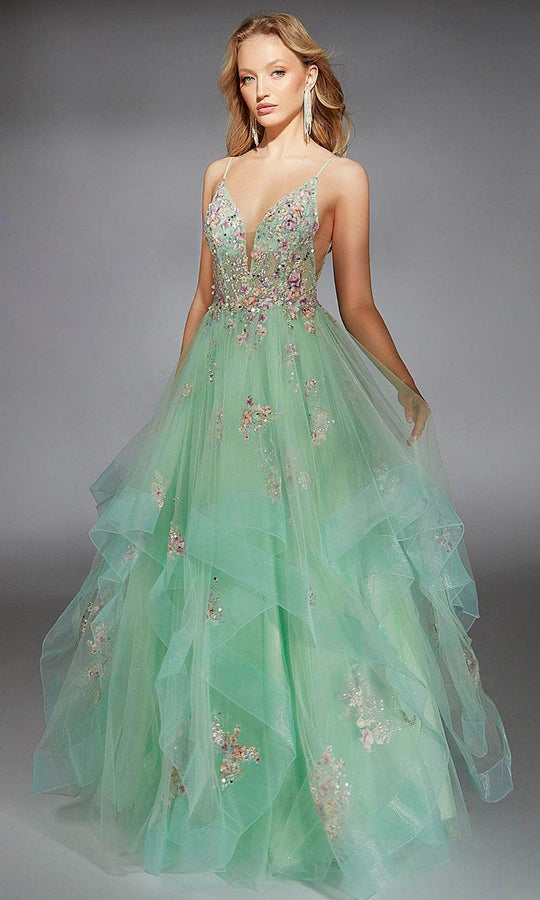 Alyce Paris 61735 - Plunging V-Neck Ballgown with Floral Beading