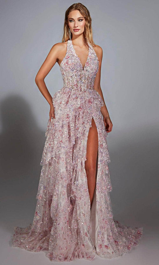 Alyce Paris 61740 - Halter Neckline Floral Sequin Gown