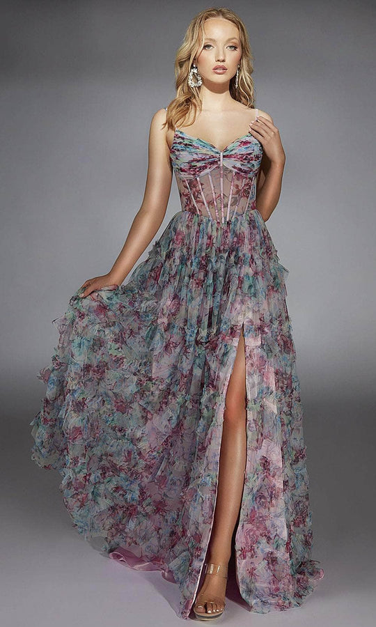 Alyce Paris 61748 - V-Neck Floral Print Evening Gown
