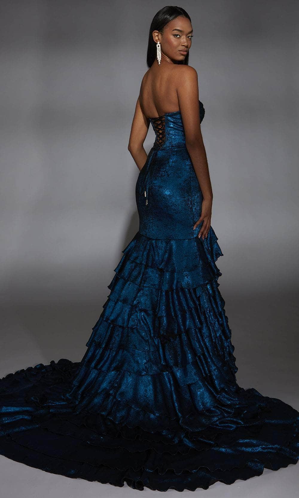 Paris Ruffle Dress Alyce Paris 61782 - Long Metallic Voile Trumpet Dress - Strapless ...