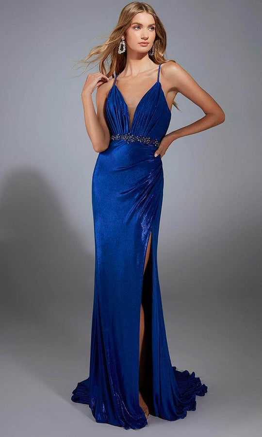 Alyce Paris 61785 - Ruched Deep V-Neck Sheath Gown