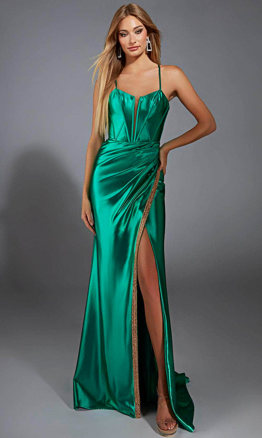 Alyce Paris 61849 - Plunging Neckline Sheath Gown with High Slit