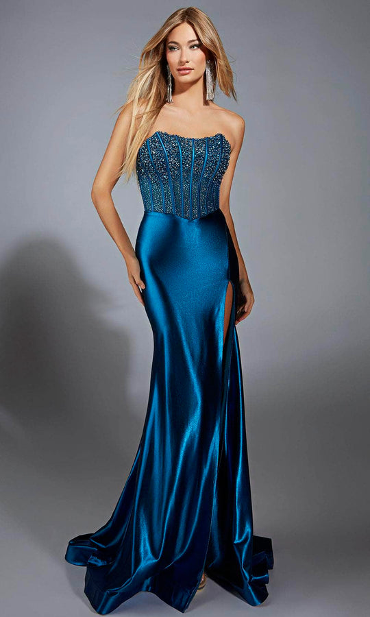 Alyce Paris 61879 - Strapless Satin Gown with Beaded Bodice