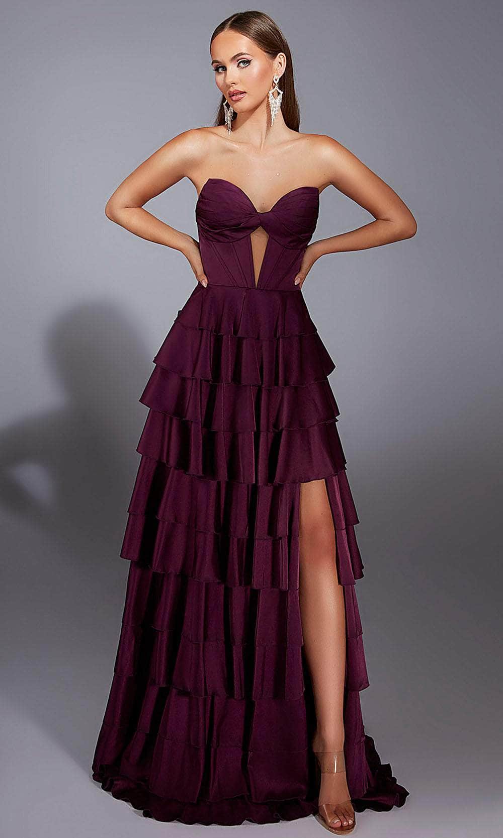 Paris Ruffle Dress Alyce Paris 61889 - Long Satin Chiffon A-Line Dress - Strapless, Tiered ...