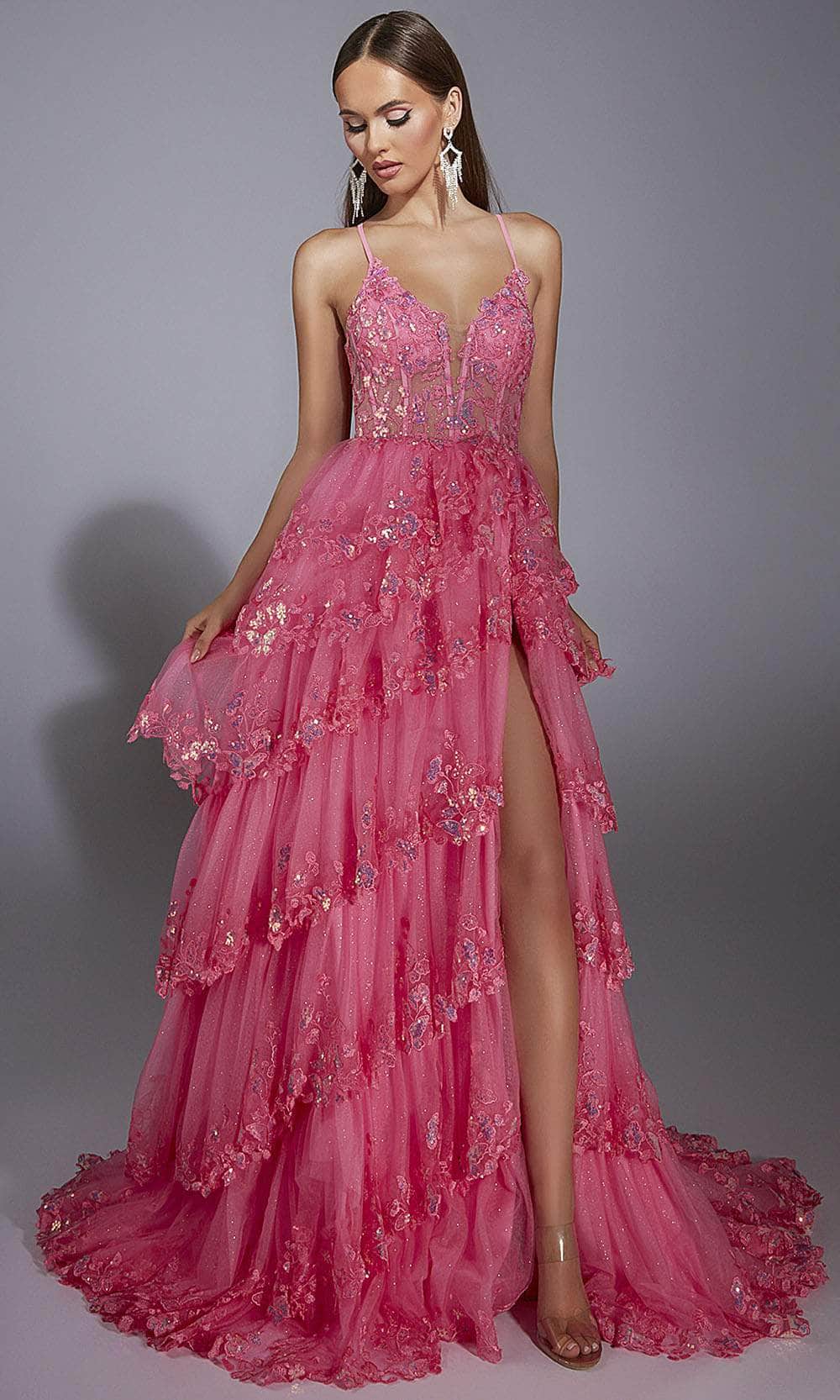 Paris Ruffle Dress Alyce Paris 61927 - Long Glitter Tulle/Lace A-line Dress - Embroidered ...