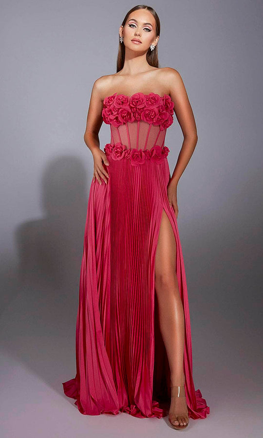 Alyce Paris 61935 - Floral Strapless Pleated Gown