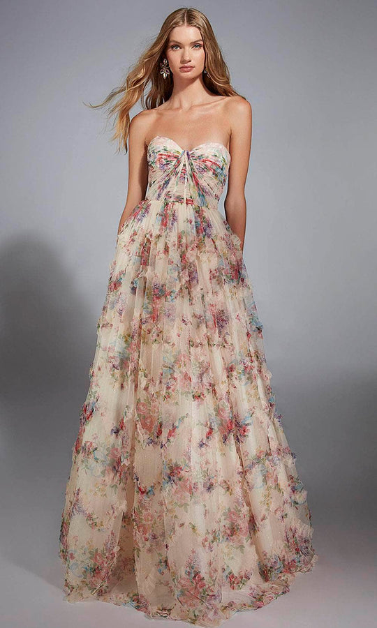Alyce Paris 61957 - Floral Print Strapless Layered Gown