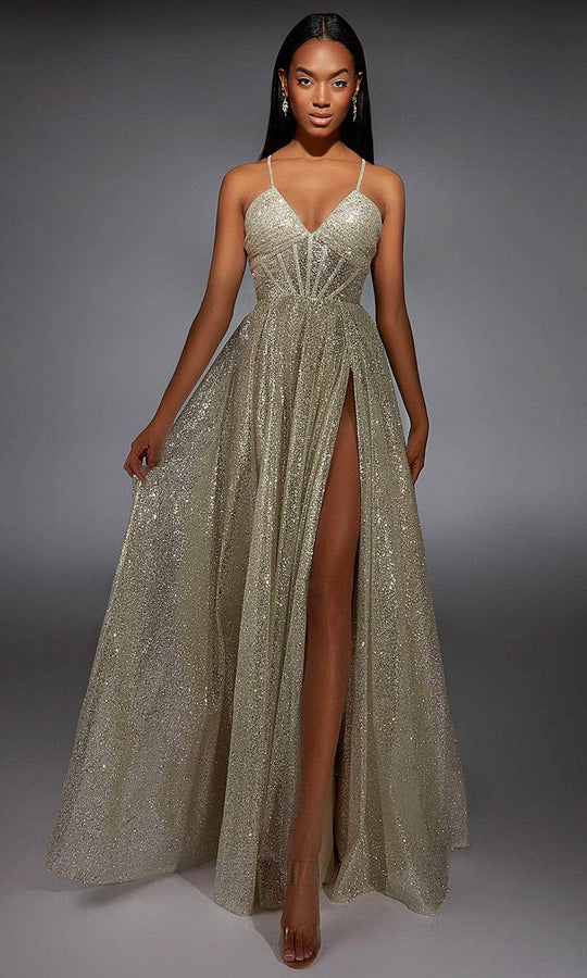 Alyce Paris 61973 - Glitter Sleeveless Deep V-Neck Gown