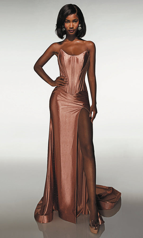 Alyce Paris 62094 - Strapless Corset Gown with High Slit