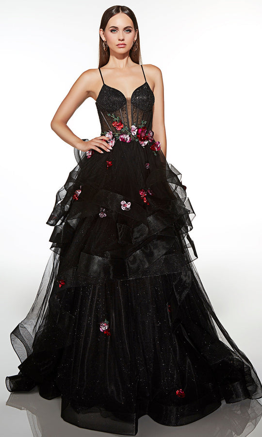 Alyce Paris 62108 - Floral Applique Tiered Ball Gown