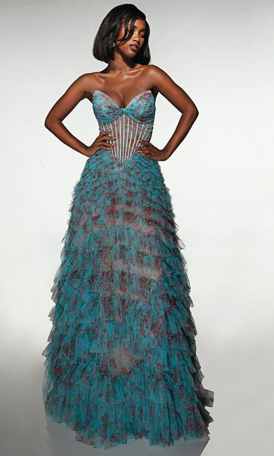 Alyce Paris 62169 - Tiered Floral Texture Ball Gown
