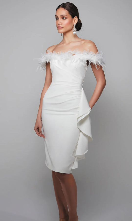 Alyce Paris 70000 - Off Shoulder Feather Trim Cocktail Dress