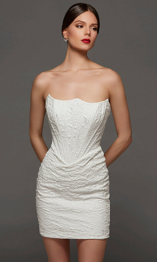 Alyce Paris 70095 - Modified Scoop Jacquard Bridal Mini Dress