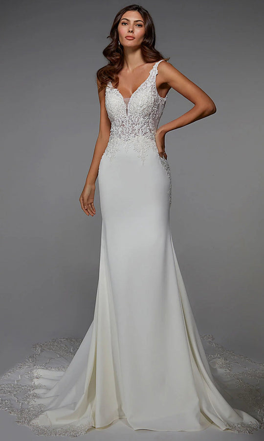 Alyce Paris 7027 - Lace Bodice Sheath Gown with Petal Train
