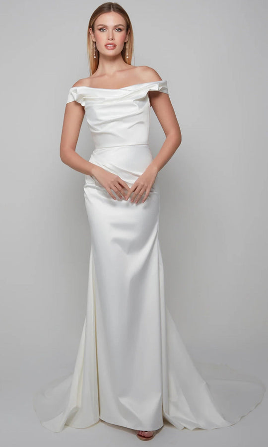 Alyce Paris 7064 - Ruched Ornate Off Shoulder Satin Gown