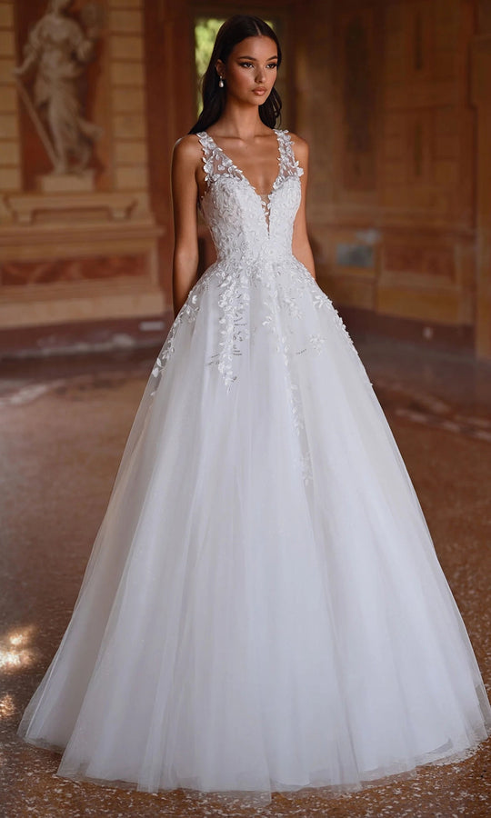 Alyce Paris 7128 - Lace Applique Sheer Strap Ballgown