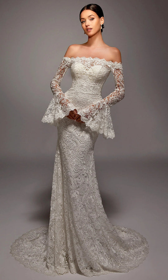 Alyce Paris 7156 - Lace Off Shoulder Gown with Flared Cuffs