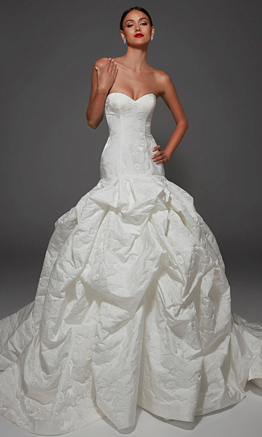Alyce Paris 7185 - Floral Jacquard Draped Mermaid Gown