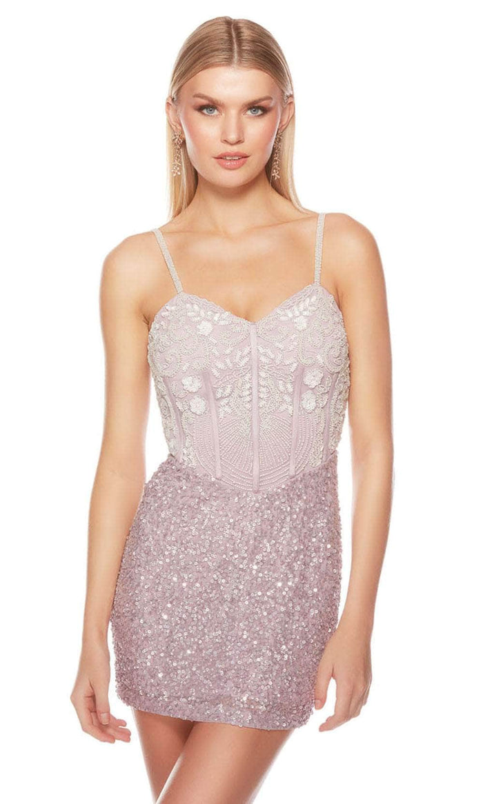 Alyce Paris 84008 - Sleeveless Beaded Embellished Cocktail Dress Party Dresses 000 / Light Orchid-Diamond White