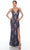 Alyce Paris 88012 - Floral Beaded V-Neck Evening Gown Evening Dresses 000 / Midnight
