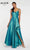 Alyce Paris - Surplice Bodice Taffeta High Slit A-Line Gown 60094 Prom Dresses 6 / Chameleon Green