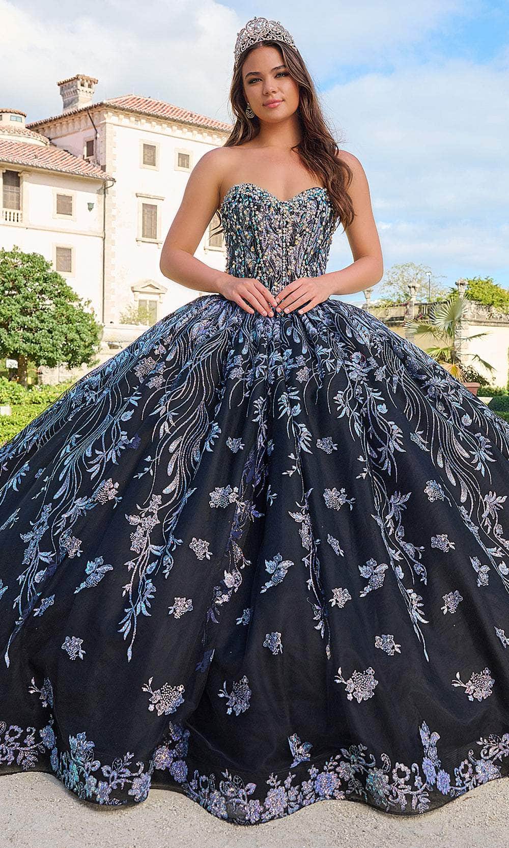 Black Ball Gown Strapless Embroidery Quinceanera Dress main image 1