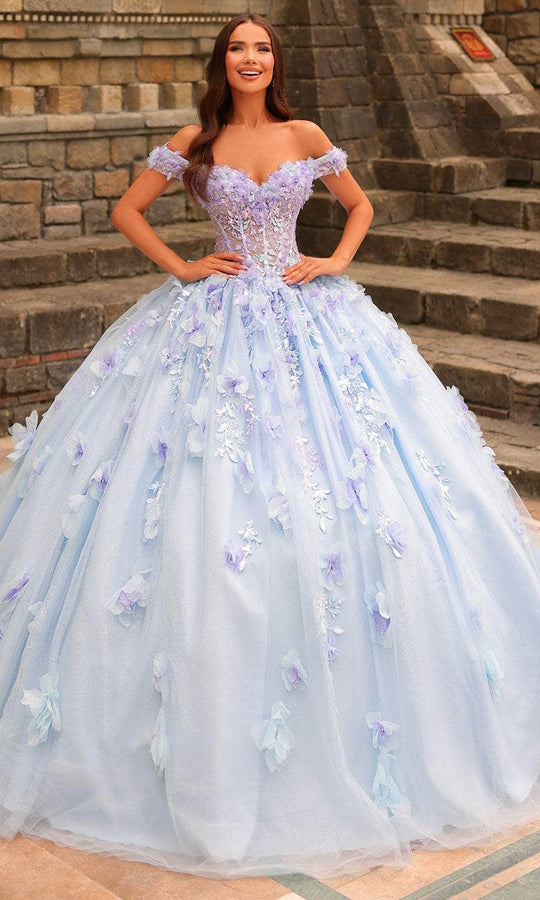 Amarra 54231 - Off-Shoulder Floral Appliqued Ballgown