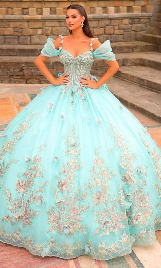 Amarra 54241 - 3D Floral Embellished Off-Shoulder Ballgown