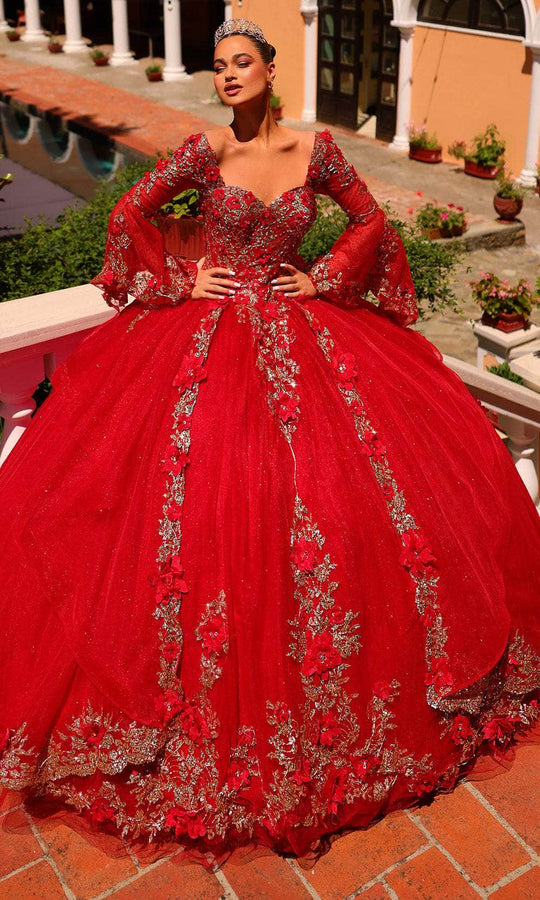 Amarra 54263 - Glitter Embellished Umbrella Frill Sleeve Ballgown