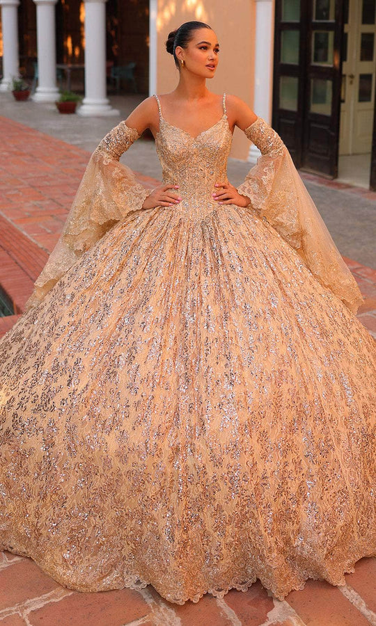 Amarra 54303 - Bell Sleeve Scalloped Hem Ballgown