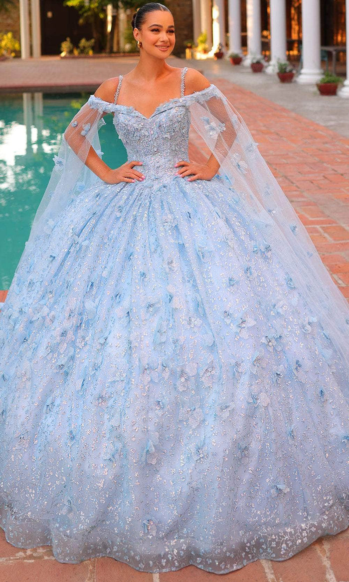 Amarra 54308 - Sweetheart Floral Appliqued Ballgown Special Occasion Dress 00 / Light Blue