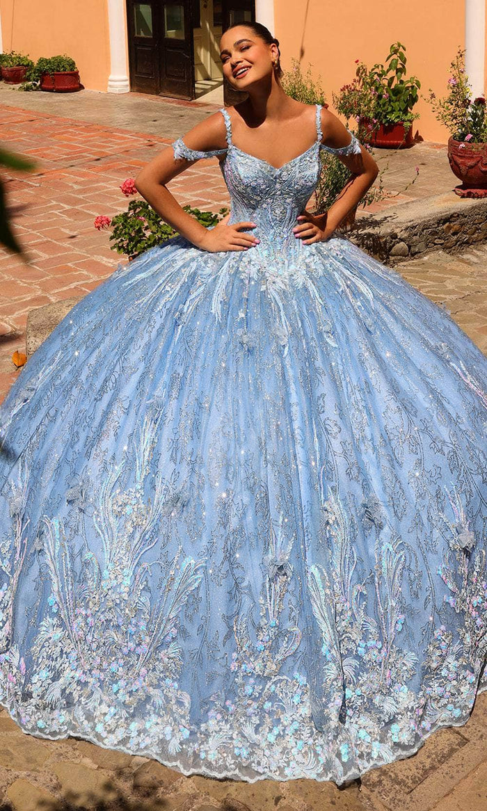 Amarra 54310 - Cold Shoulder Embroidered Ballgown Special Occasion Dress 00 / Bahama Blue
