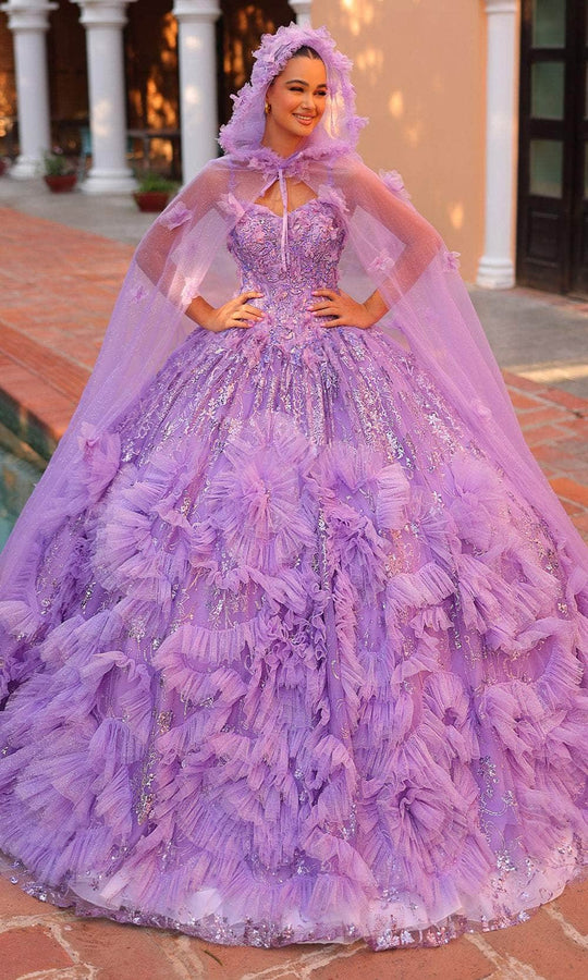 Amarra 54314 - Beaded Lace Ballgown with Hooded Cape