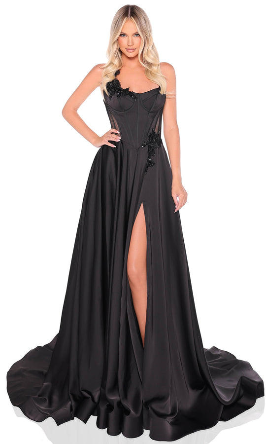Amarra 88214 - Floral Applique A-Line Satin Gown