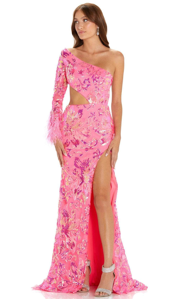 Amarra 88562 - One-Shoulder Embellished Prom Gown Prom Dresses 2 / Neon Pink
