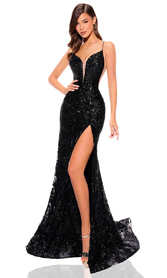 Amarra 88758 - Sequin Pattern Prom Dress Special Occasion Dress 000 / Black