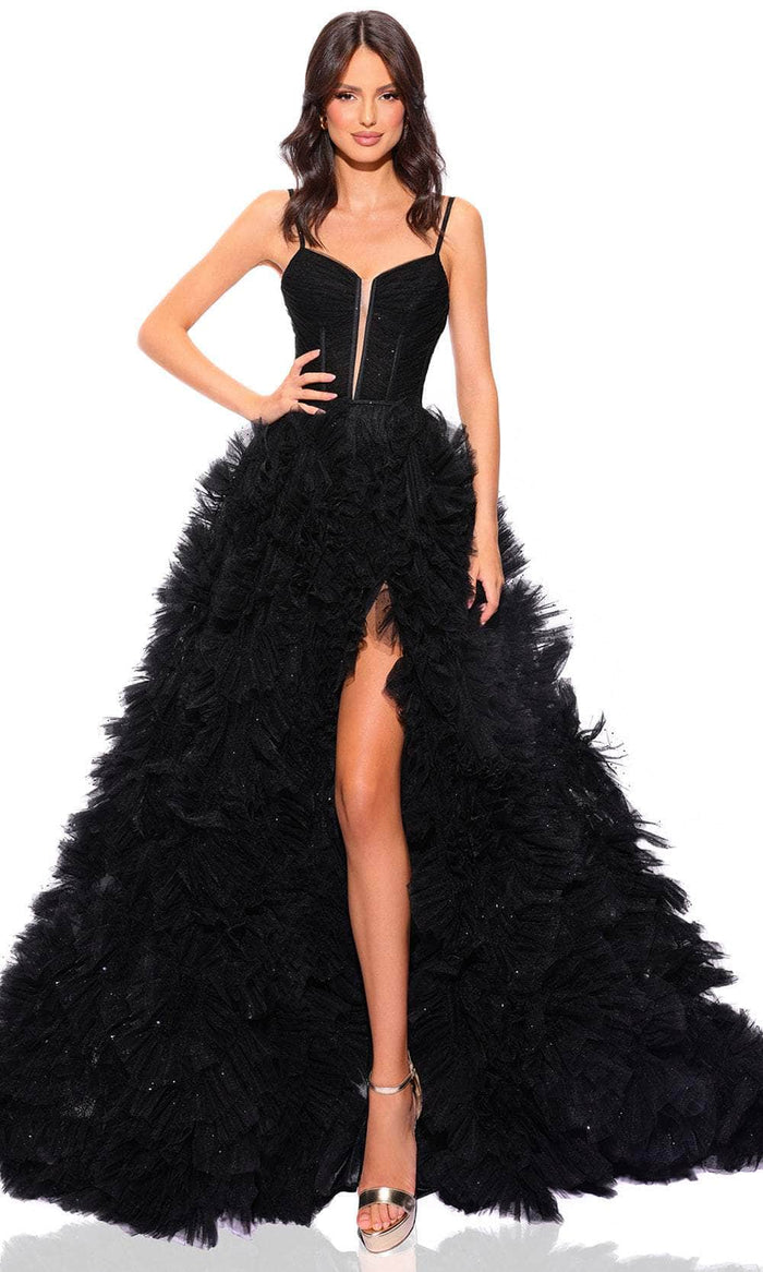 Amarra 88785 - Ruffled Ballgown with Slit Special Occasion Dress 000 / Black
