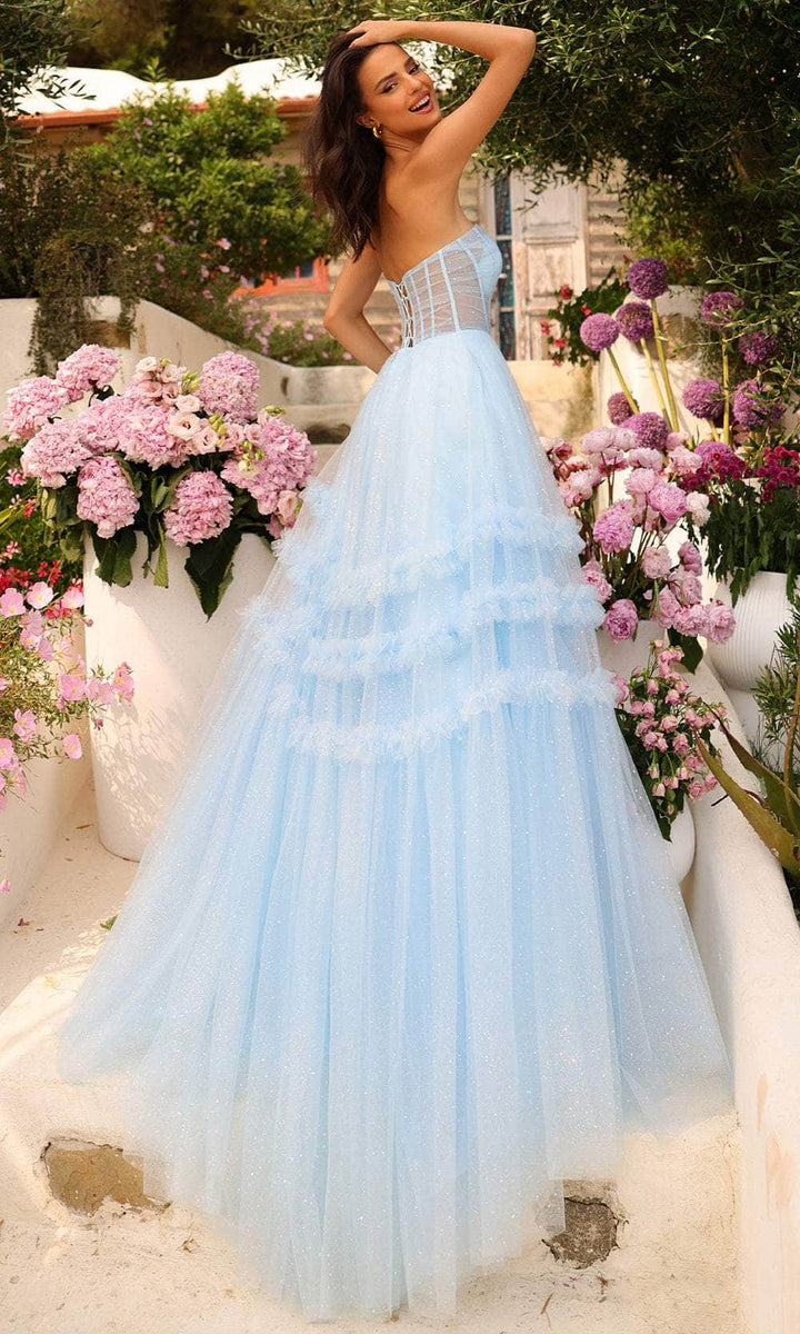 Yellow Plunging V-Neck Sheer Corset Prom Dress with Floral Lace Appliqués