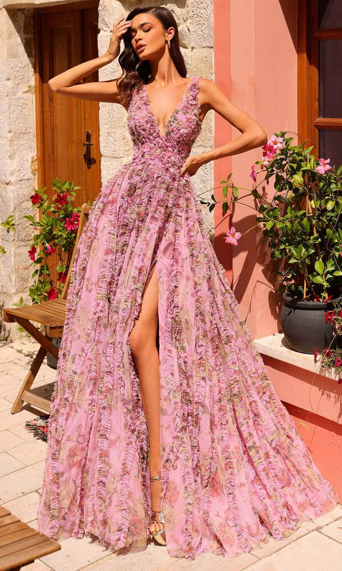 Amarra 88824 - Sleeveless Floral A-Line Prom Dress Special Occasion Dress 000 / Light Pink/Multi